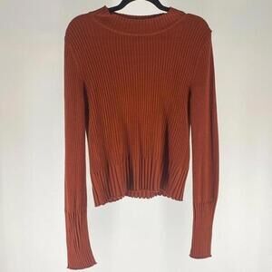 Cozy Ribbed Knit Long Sleeve Sweater in Rust Orange